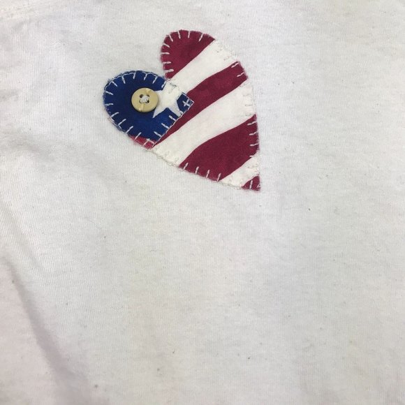 Vintage Jerzees Womens Ivory Short Sleeve Patriotic American Flag Primitive Hear - Picture 6 of 7